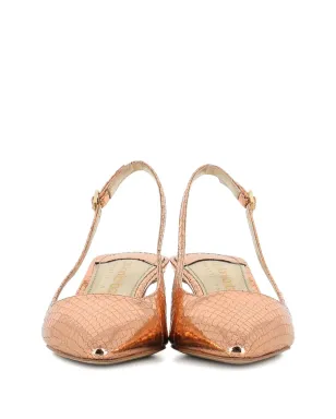 Antonio Barbato Maestri Veneziani メタリック クロコダイル型押し スリングバックパンプス - ゴールド - サムネイル3