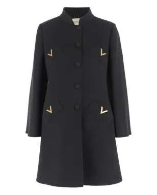 Valentino Garavani V字型ゴールドボタンコート ブラック - サムネイル1