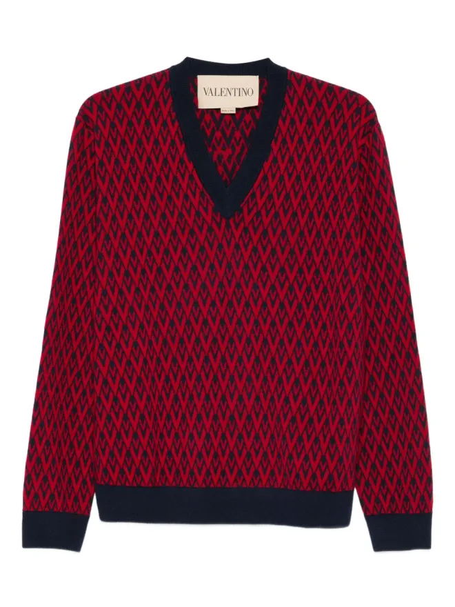 Valentino Garavani Valentino Garavani ジオメトリック柄 Vネック セーターの商品画像