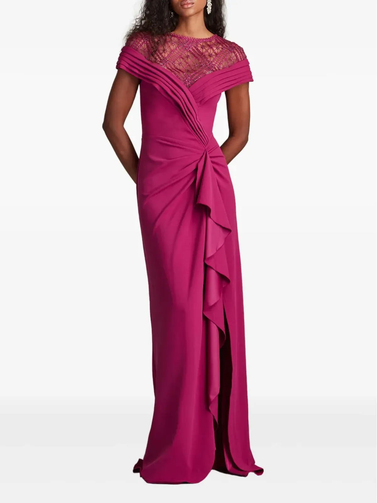 Tadashi Shoji プリーツレースショルダーガウン - 画像2
