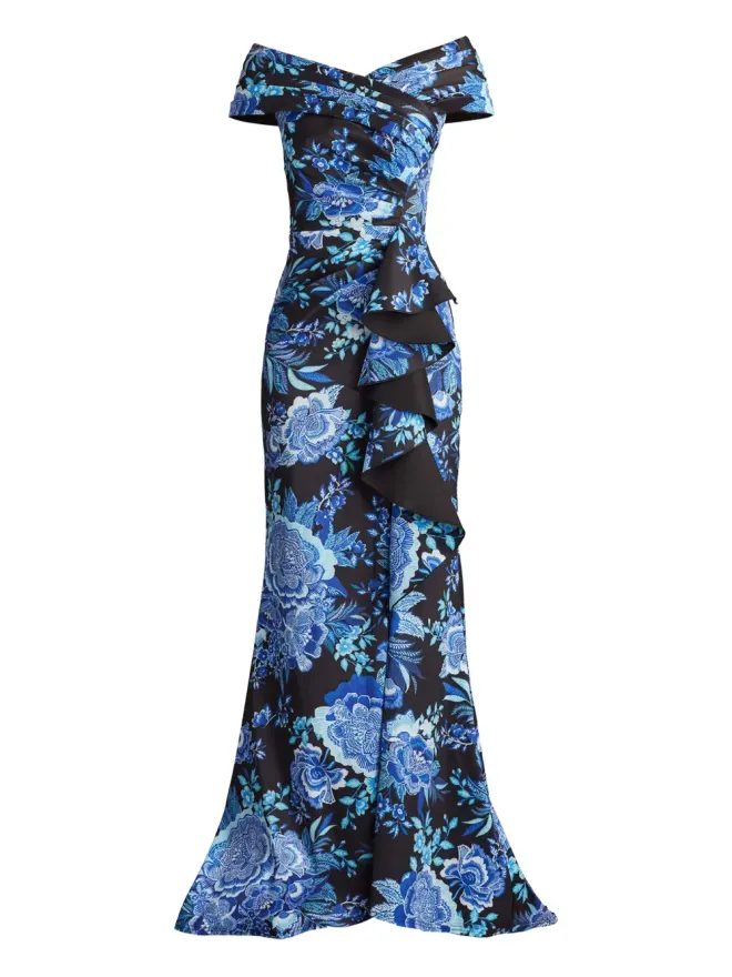 Tadashi Shoji Tadashi Shoji Sonora floral-print off-shoulder gown - Blackの商品画像