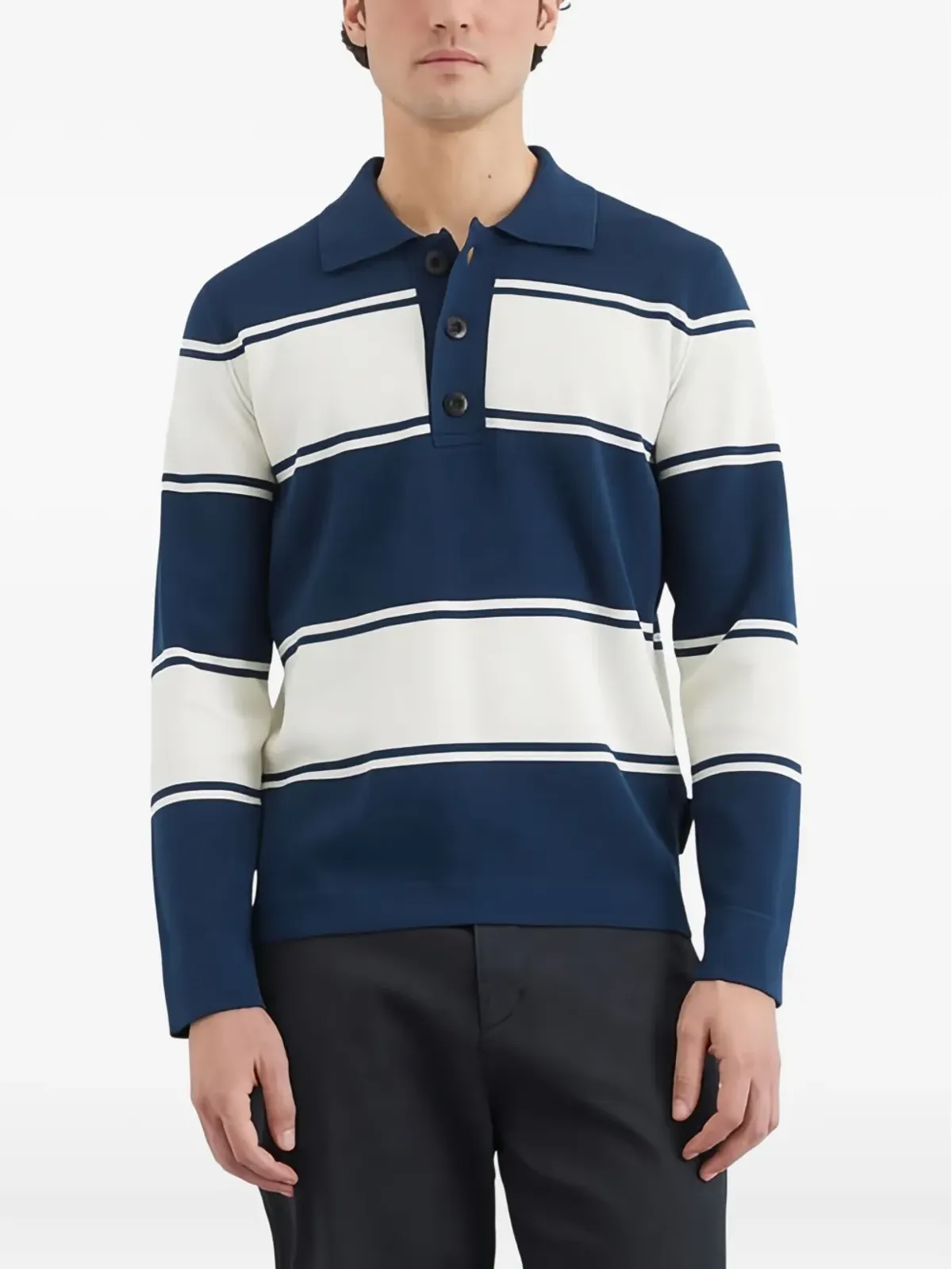 Marc O'Polo ストライプ柄長袖ポロシャツ - 画像2