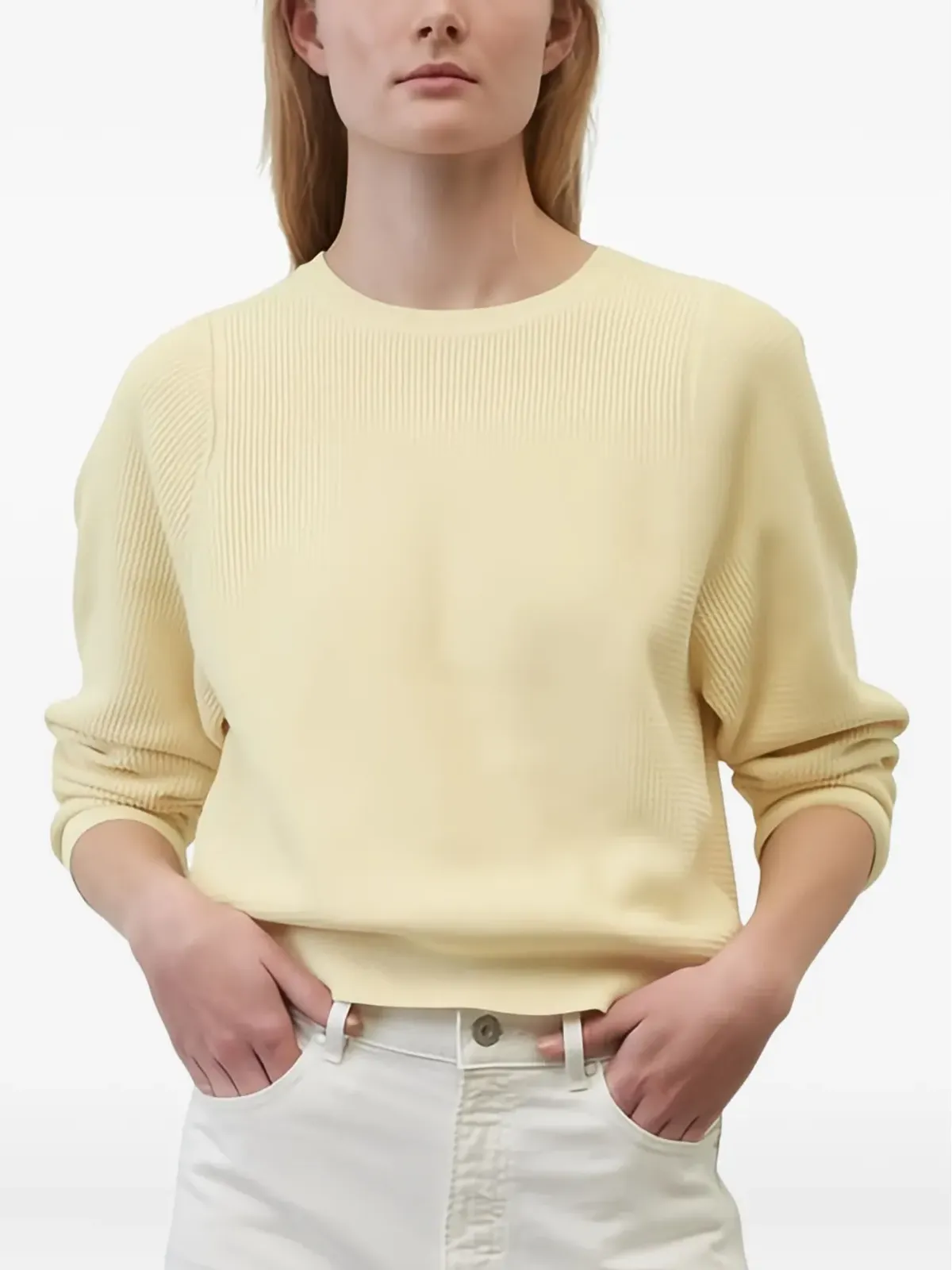 Marc O'Polo テクスチャード クルーネック セーター イエロー - 画像2