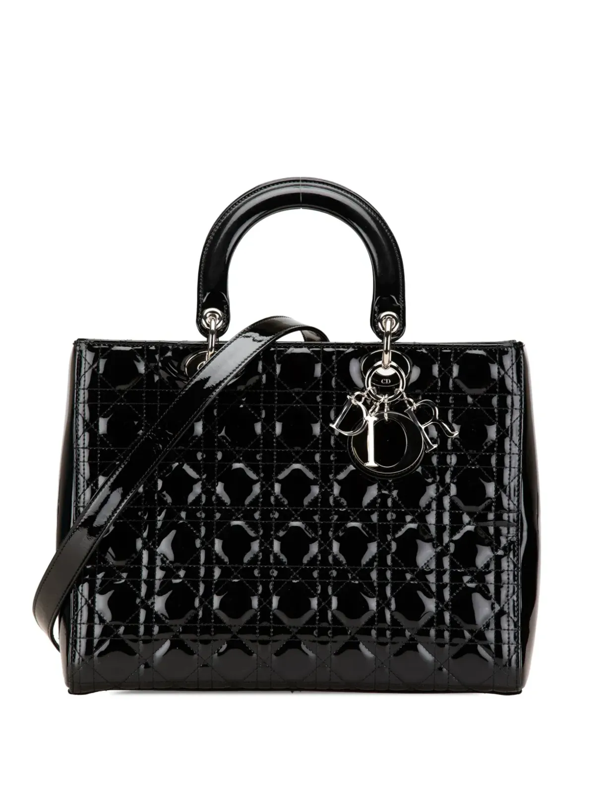 Christian Dior ビンテージ 2017年 大型 パテント キャンナージュ レディディオール サッチェル - ブラック - 画像1