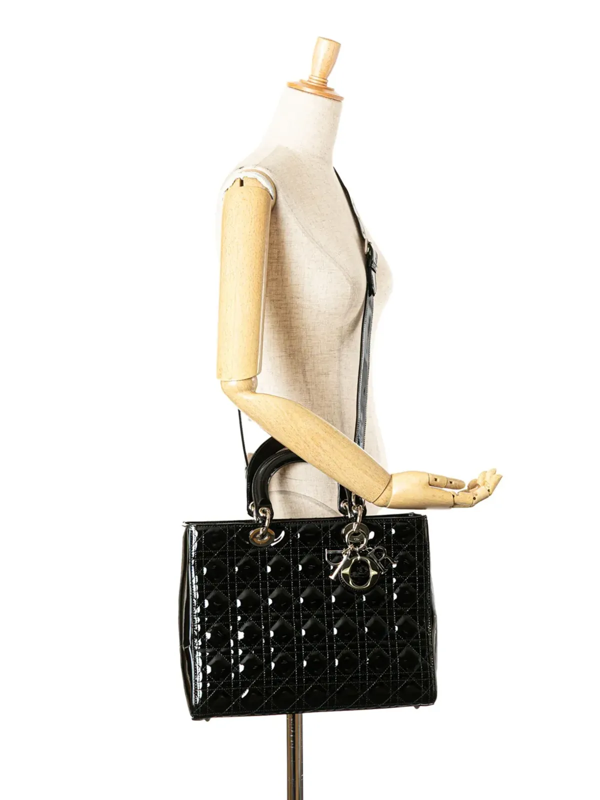 Christian Dior ビンテージ 2017年 大型 パテント キャンナージュ レディディオール サッチェル - ブラック - 画像2