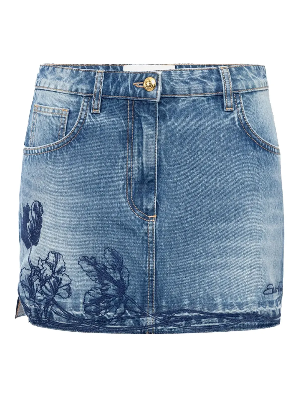 Elisabetta Franchi 刺繍花柄デニムミニスカート - 画像1