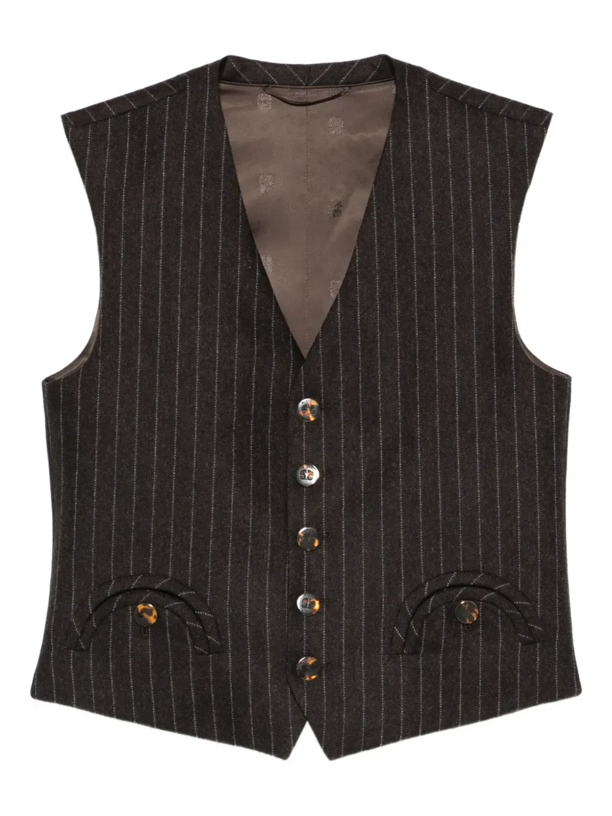 Blazé Milano ピンストライプ ボタン付き ウエストコート（ブラウン） - 画像1
