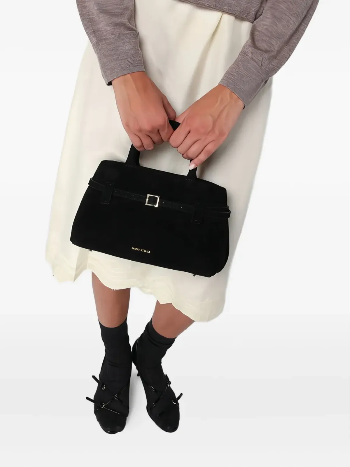 Manu Atelier Le Cambon 25 buckle-fastening suede tote bag - Black - 画像2