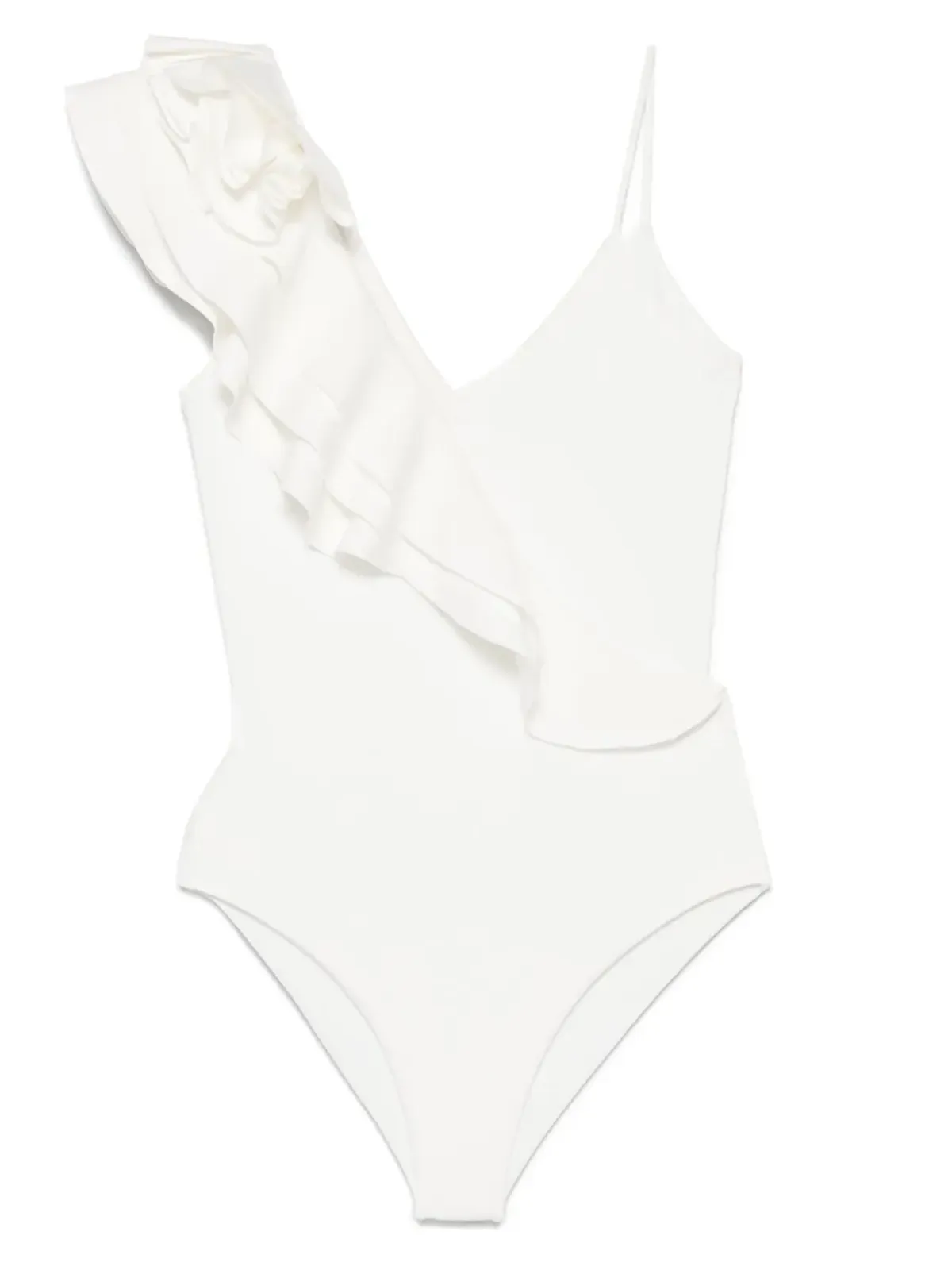 Maygel Coronel ラッフル付きアシンメトリック水着 - White - 画像1