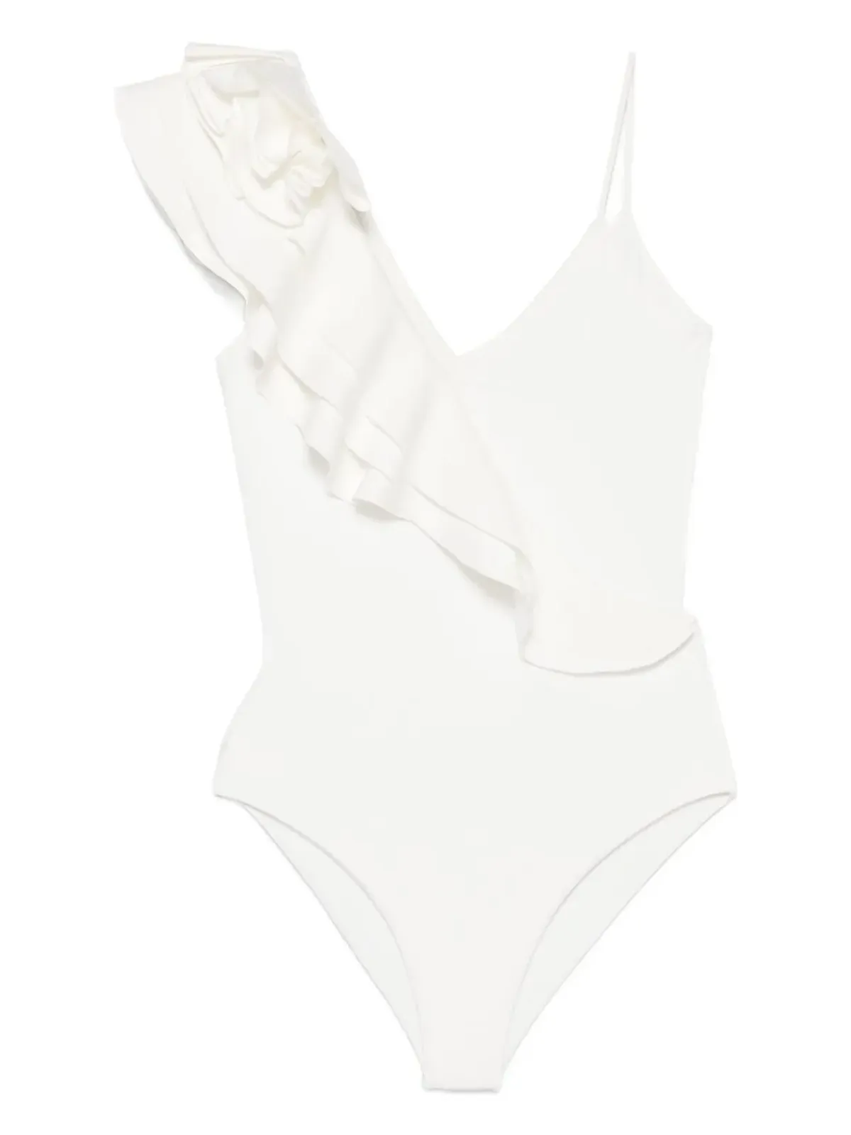 Maygel Coronel ラッフル付きアシンメトリック水着 - White - 画像3