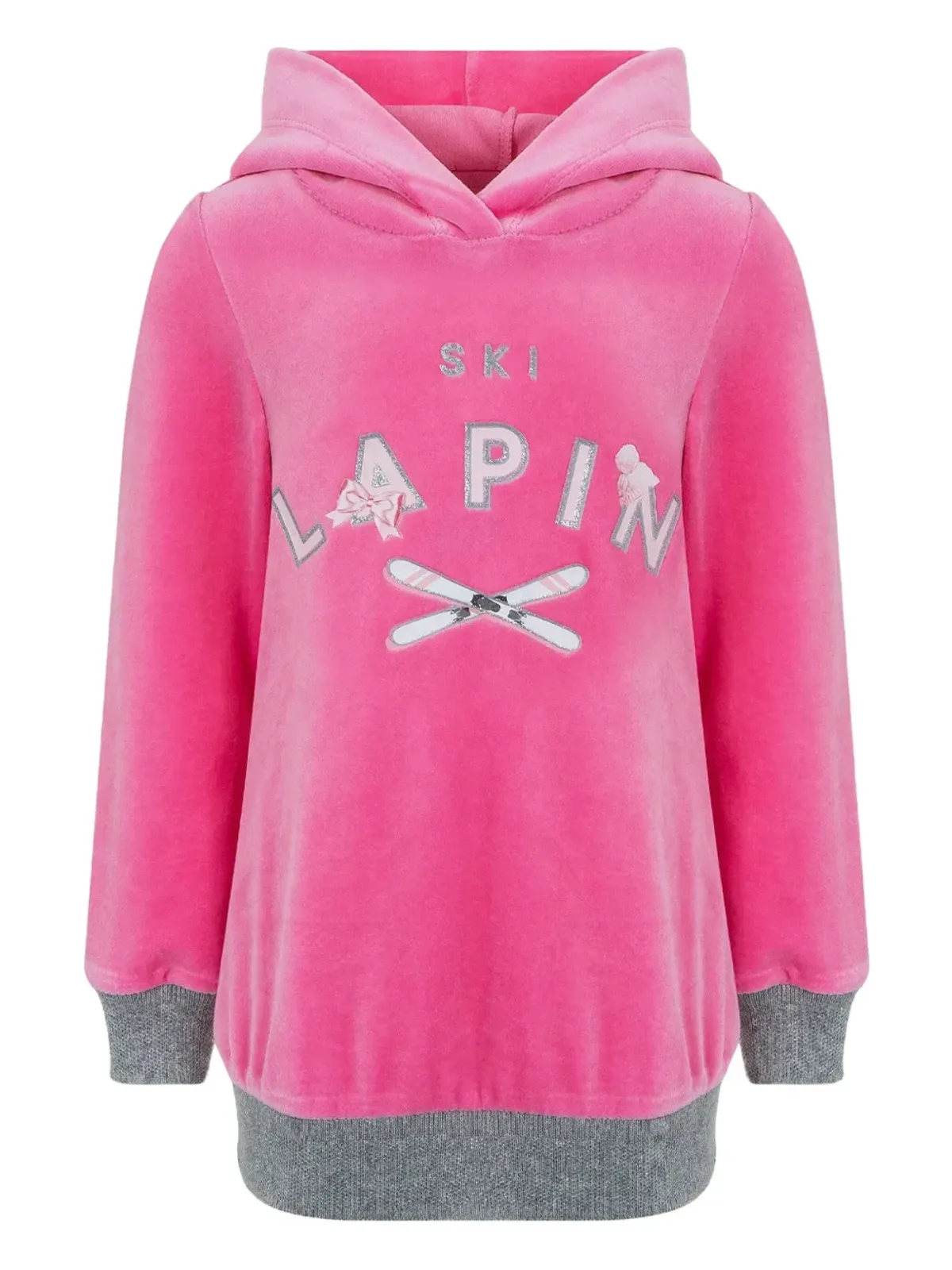 Lapin House スキー柄プリント フード付きワンピース ピンク - 画像1