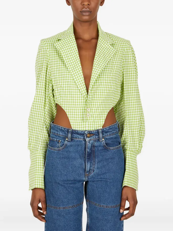 Ninamounah Ninamounah gingham padded-shoulder body - Greenの商品画像
