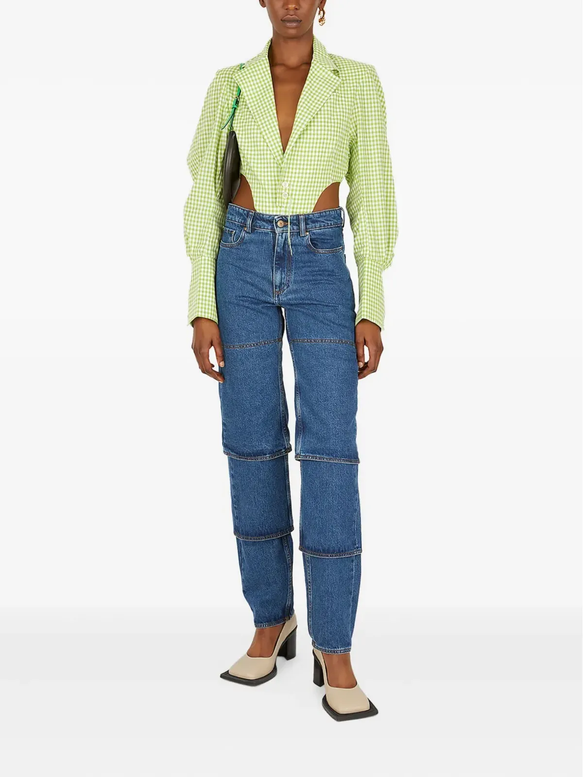 Ninamounah gingham padded-shoulder body - Green - 画像2