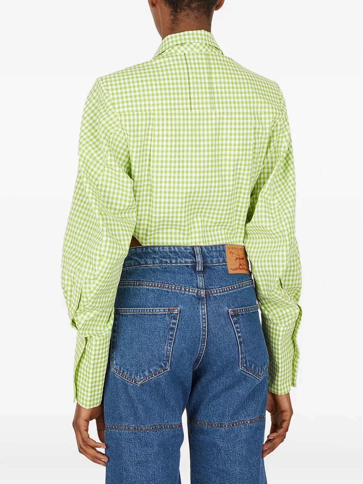 Ninamounah gingham padded-shoulder body - Green - 画像4