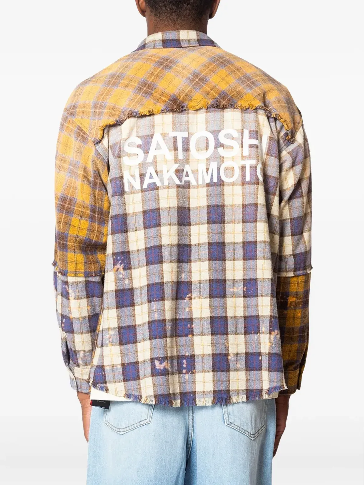 SATOSHI NAKAMOTO パッチワーク・ほつれ加工のチェックシャツ - 画像4