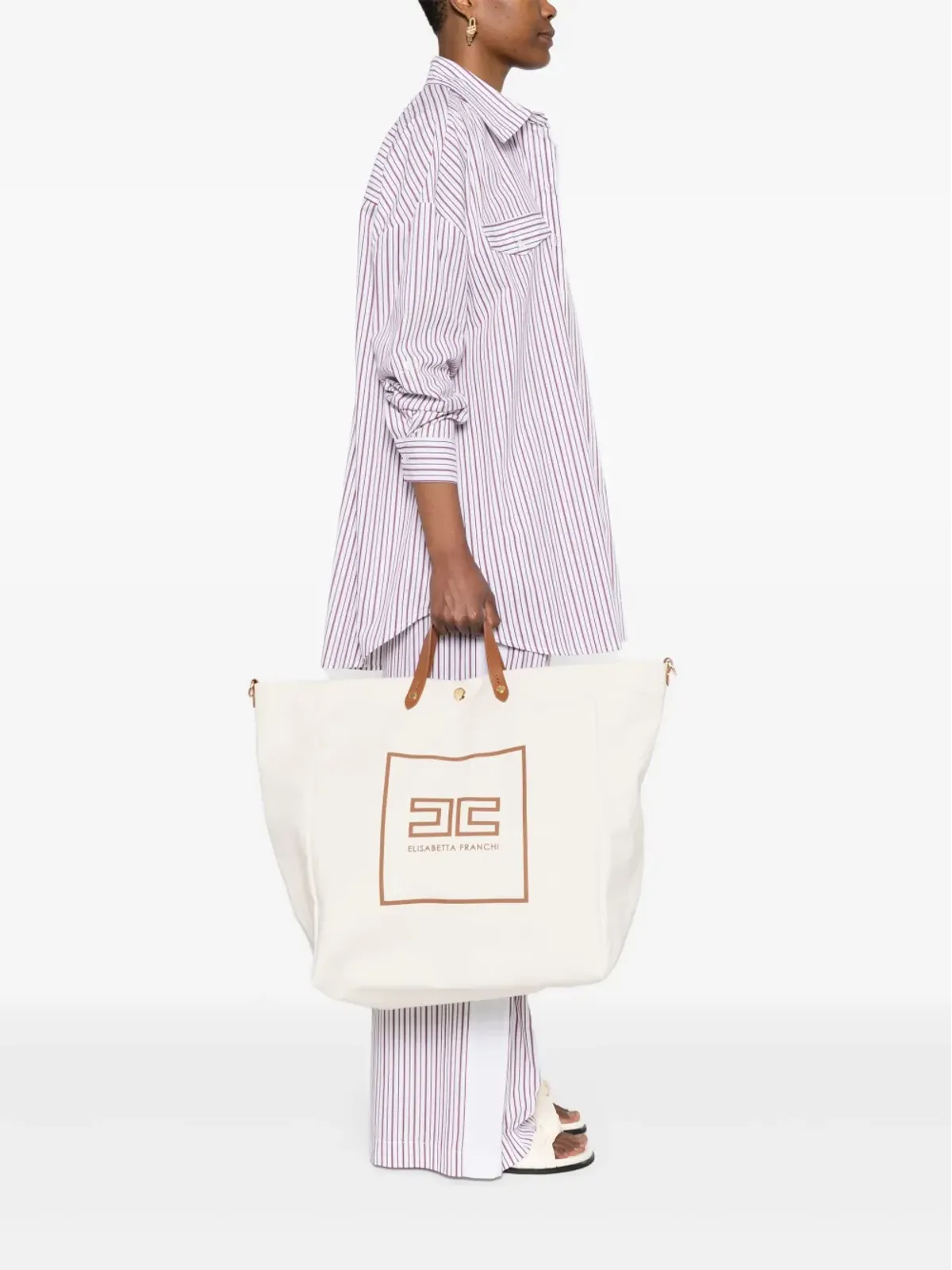 Elisabetta Franchi ロゴプリント コットン トート バッグ - 画像2