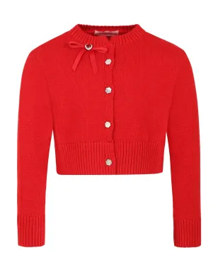 Vivetta Kids bow-detail cardigan - Red - サムネイル1