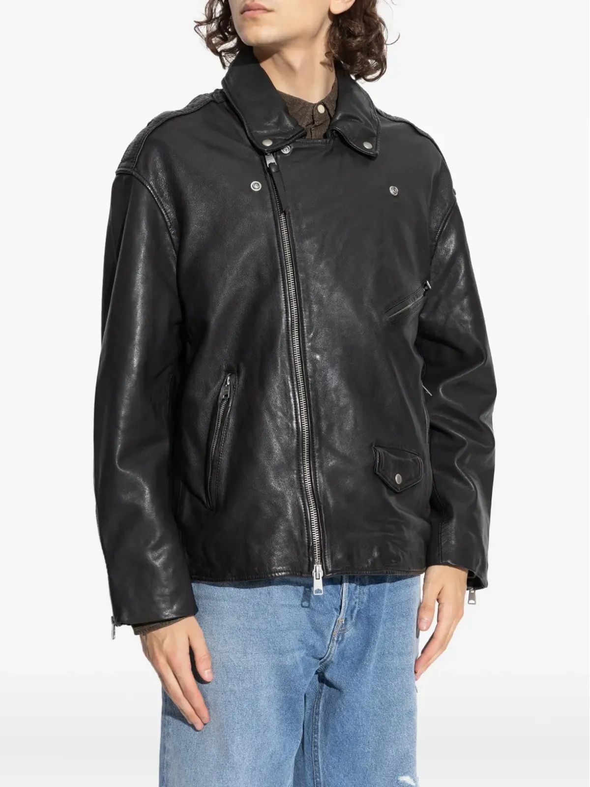 AllSaints ジップアップ バイカージャケット ブラック - 画像3