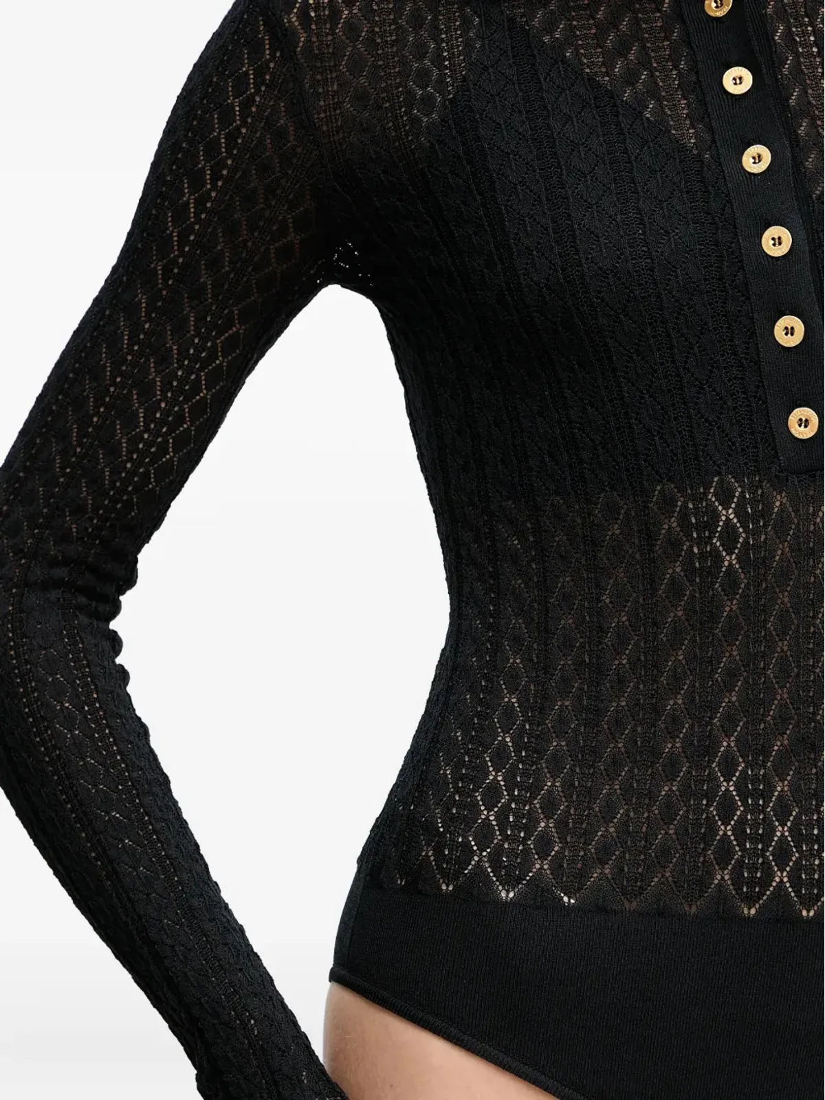Elisabetta Franchi パターン柄ニット ポロトップ - ブラック - 画像5