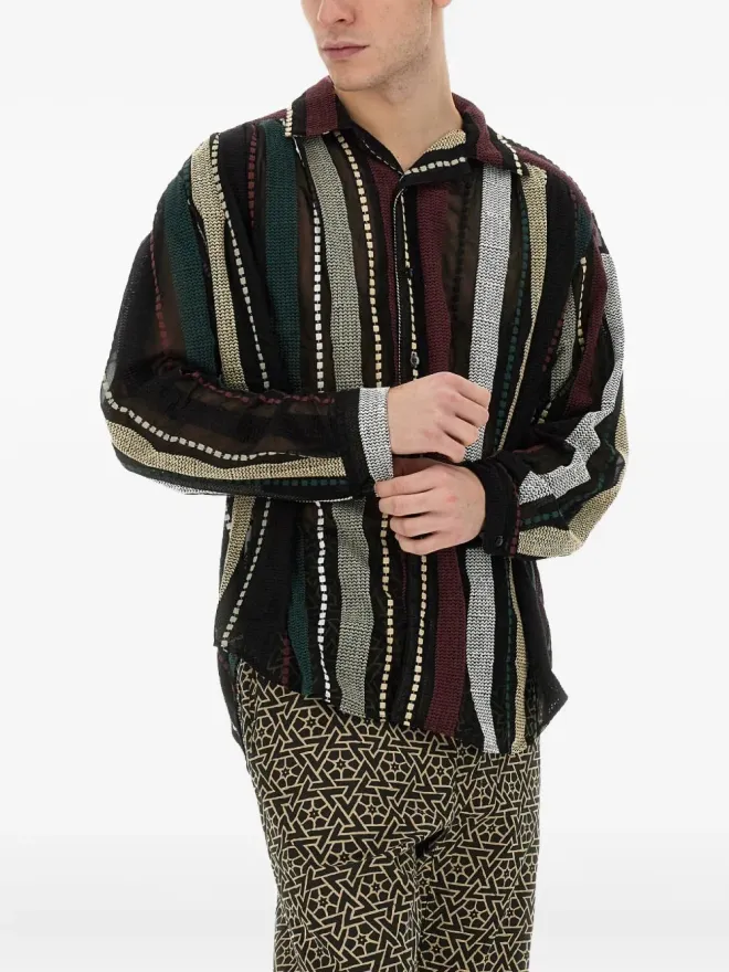AïE AIE stripe-embroidered shirt - Blackの商品画像
