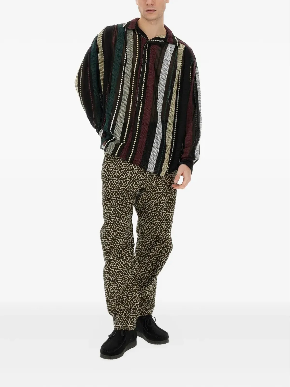 AIE stripe-embroidered shirt - Black - 画像2