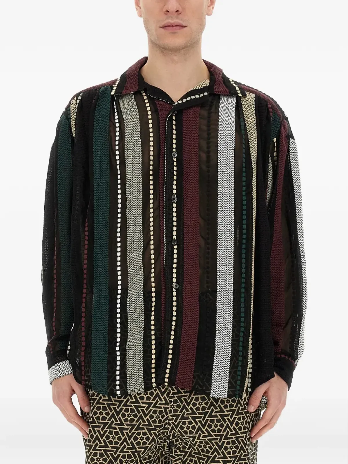AIE stripe-embroidered shirt - Black - 画像3