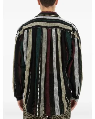 AIE stripe-embroidered shirt - Black - サムネイル4