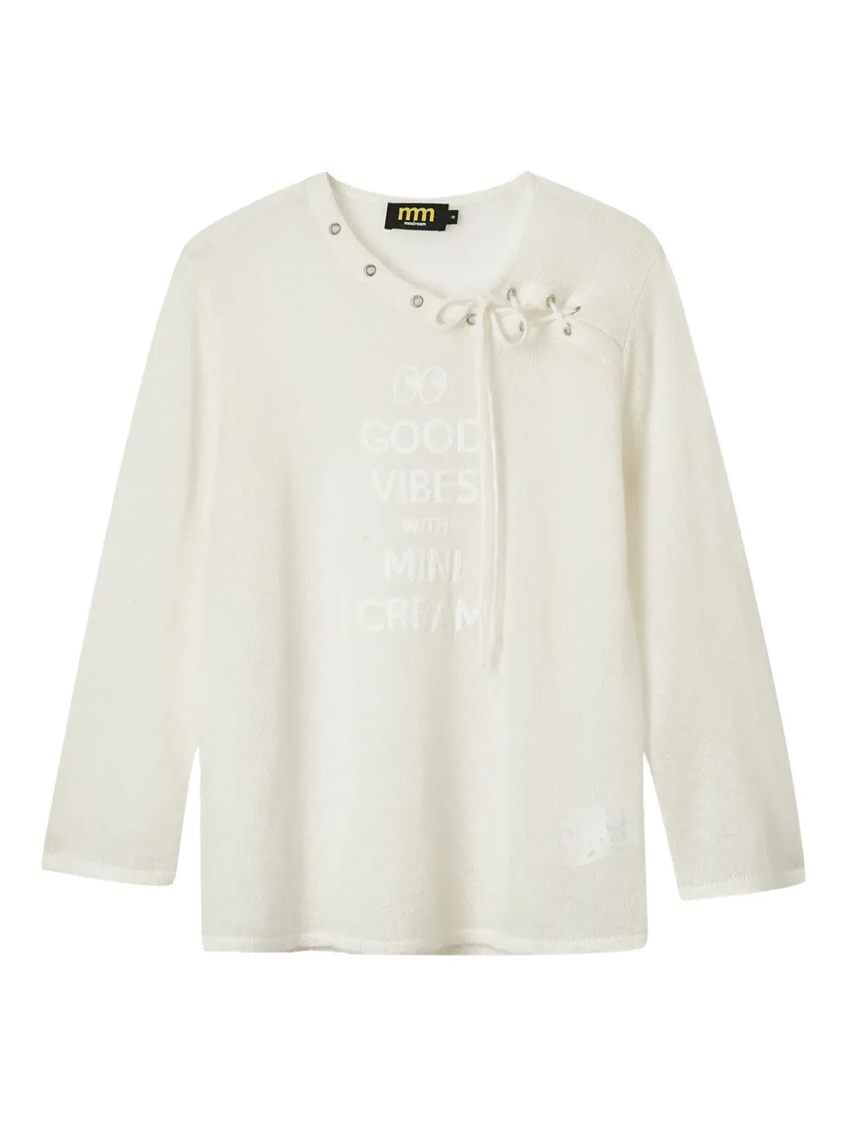 Mini Cream アシンメトリーネック長袖セーター - 画像1