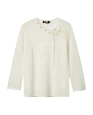 Mini Cream アシンメトリーネック長袖セーター - サムネイル1
