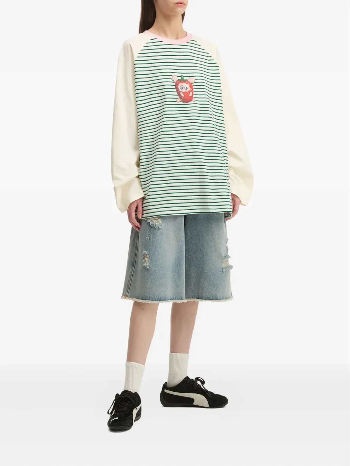 Mini Cream いちごプリントストライプトップス - 画像2