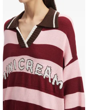 Mini Cream ストライプ柄ポロネックニットセーター - サムネイル5