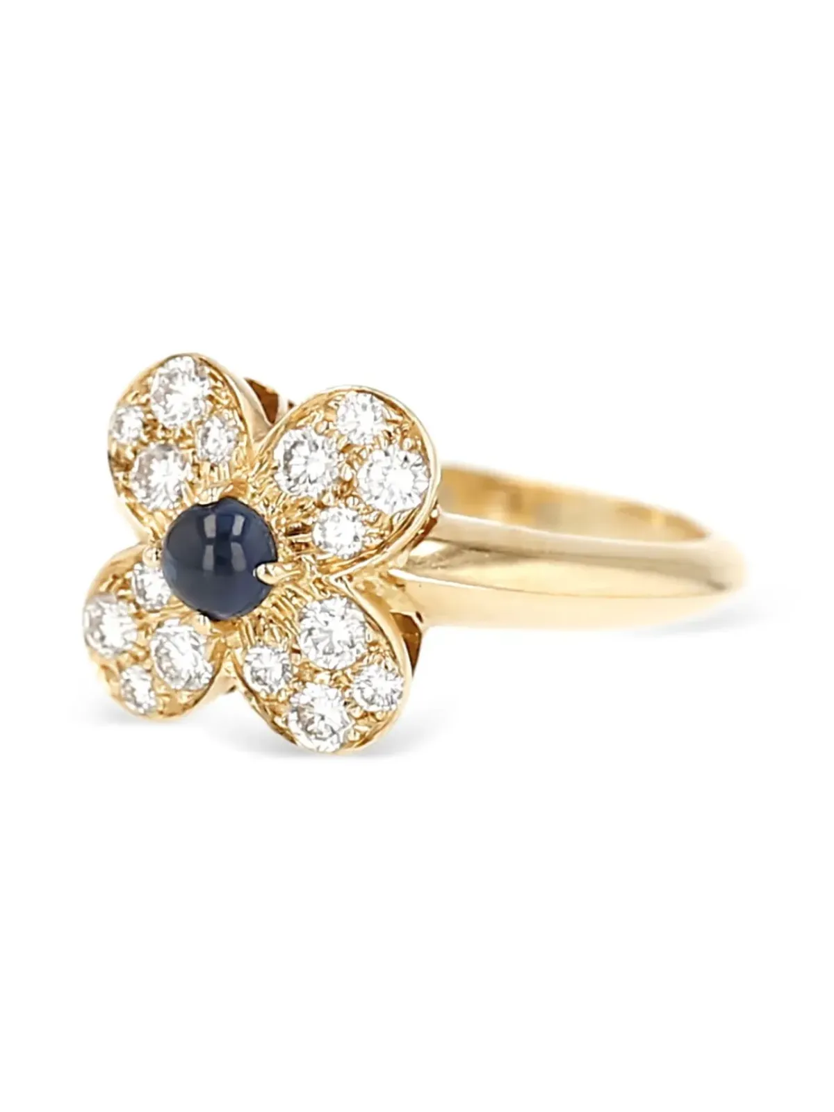 Van Cleef & Arpels Vintage イエローゴールド ダイヤモンドとサファイアの花リング - 画像5