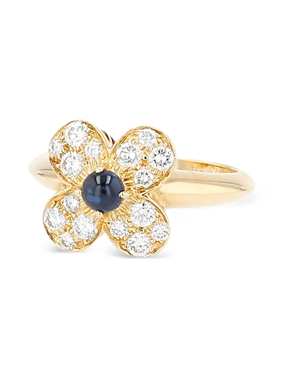 Van Cleef & Arpels Vintage イエローゴールド ダイヤモンドとサファイアの花リング - 画像3