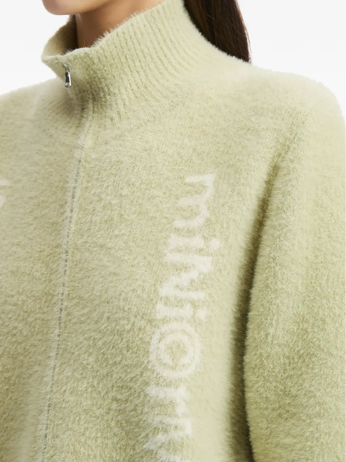 Mini Cream ハイネックジップフロントカーディガン グリーン - 画像5