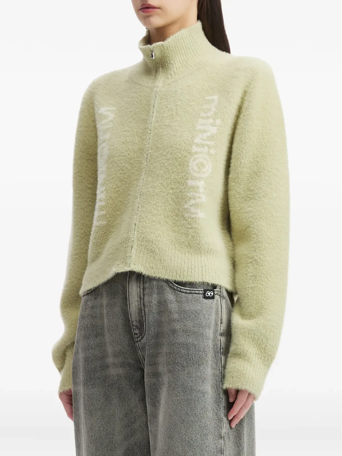 Mini Cream ハイネックジップフロントカーディガン グリーン - 画像3
