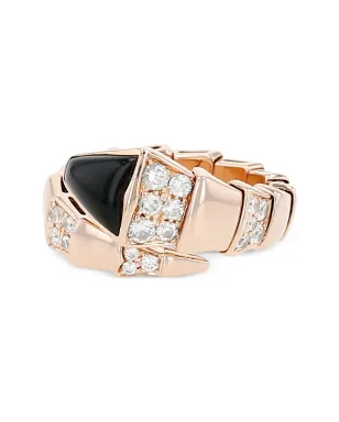 Bvlgari Pre-Owned ローズゴールド セルペンティ ダイヤモンドとオニキス装飾リング - サムネイル2