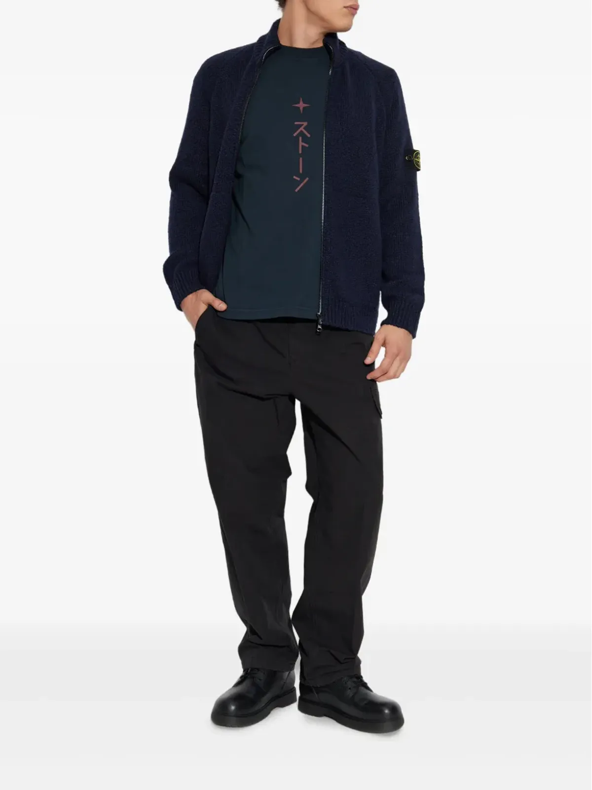 Stone Island ジップフロント パッチポケット ウールセーター - 画像2
