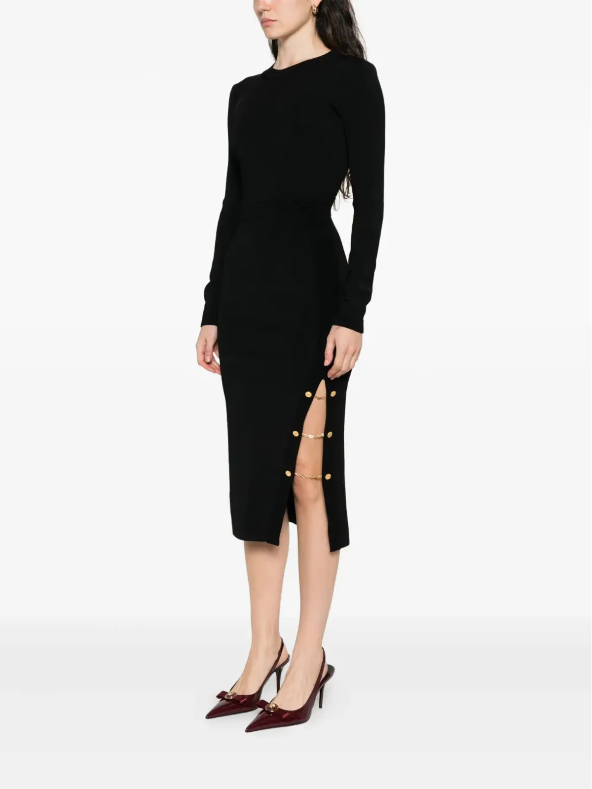 Elisabetta Franchi チェーン付きリブニットドレス - 画像3