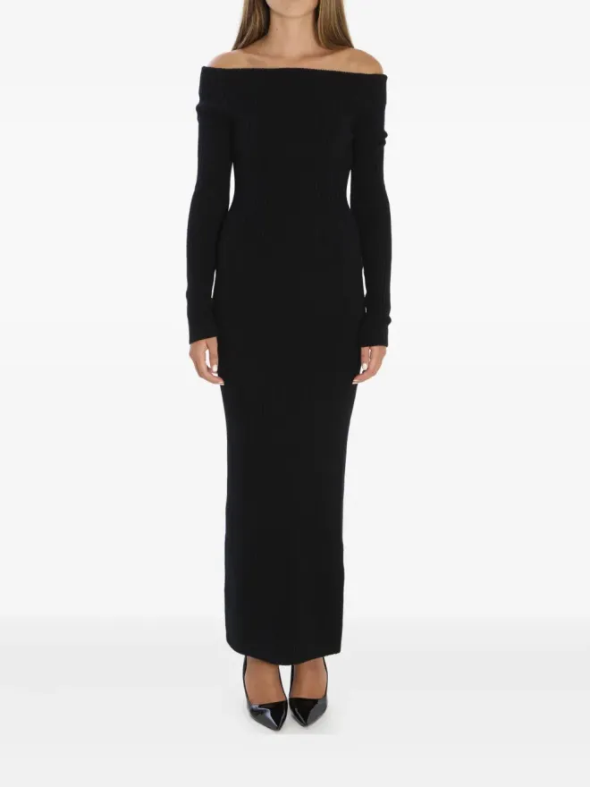 Max Mara Max Mara リブ編みオフショルダーマキシドレス ブラックの商品画像