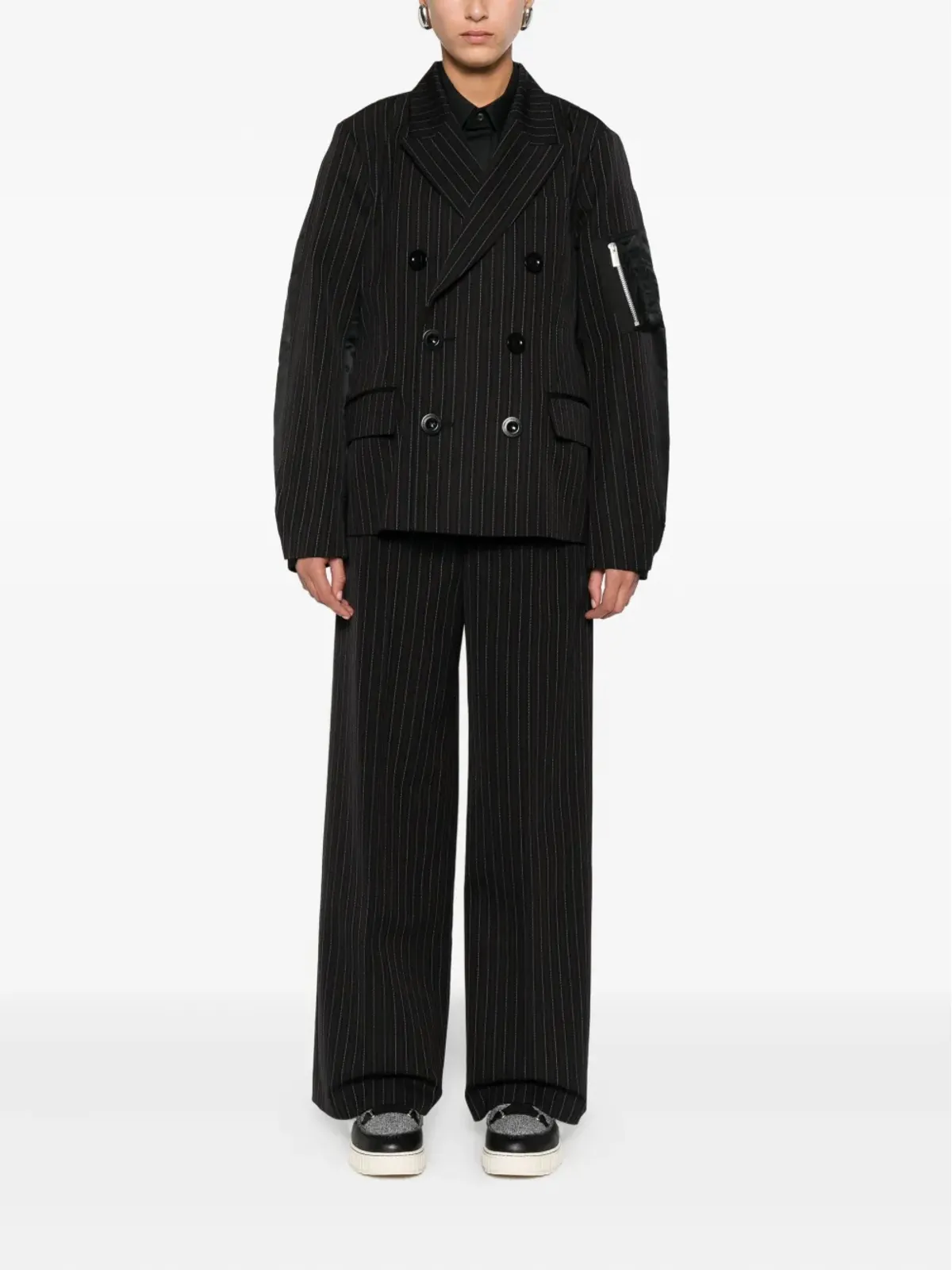 sacai ピンストライプポケットパンツ ブラック - 画像2