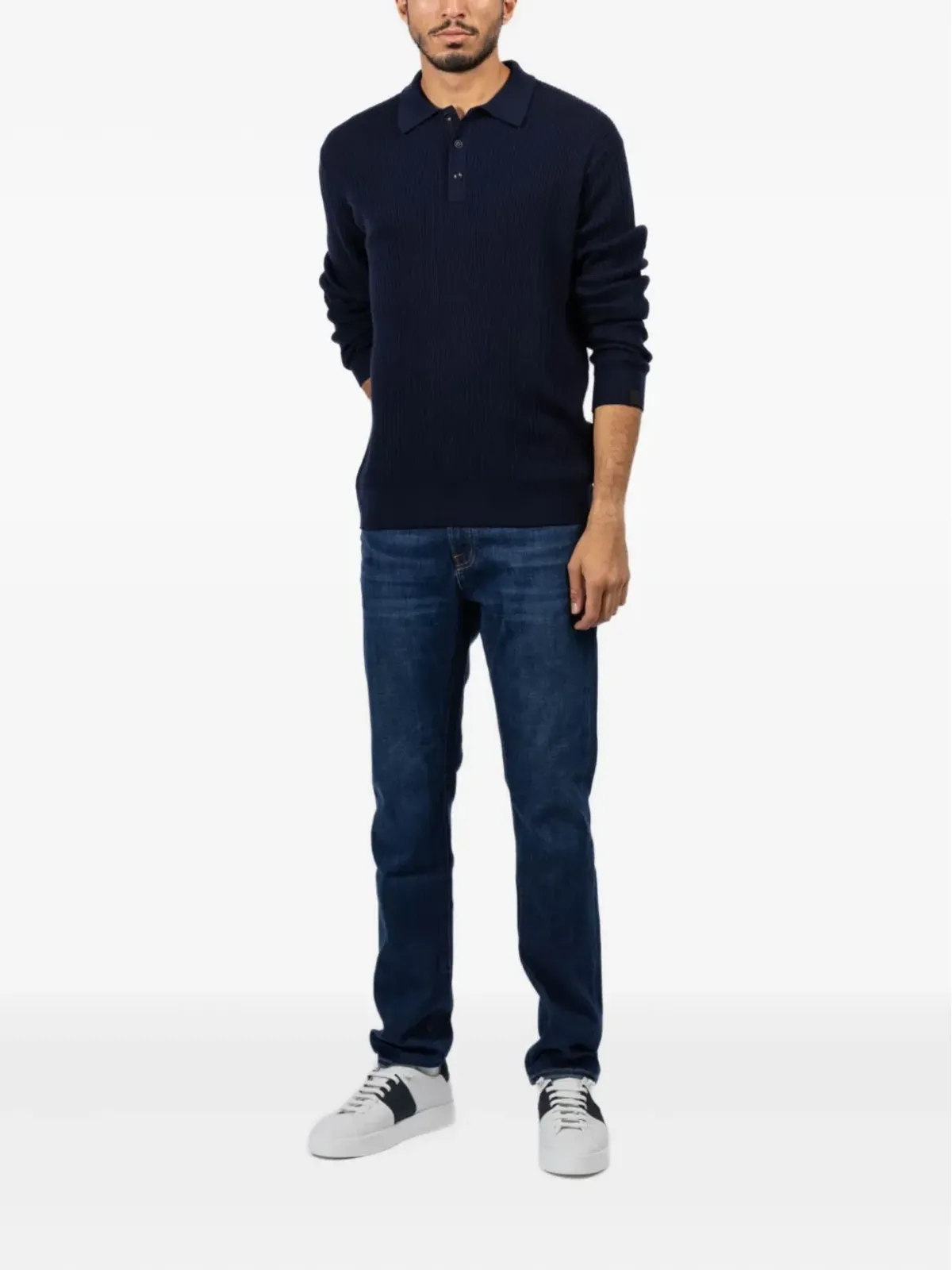 rag & bone Crawford リブ編み ロングスリーブ ポロシャツ - ブルー - 画像2