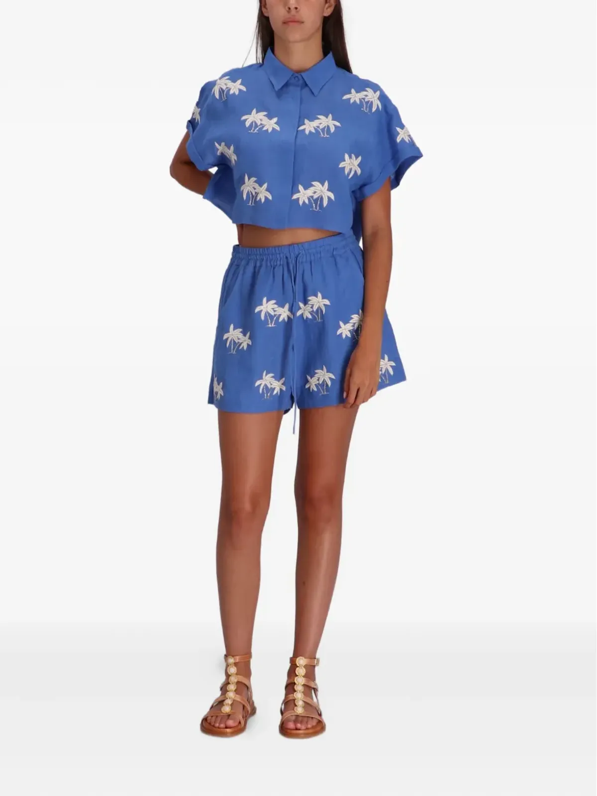 Benaras By Citrus palm-tree linen shirt - Blue - 画像2