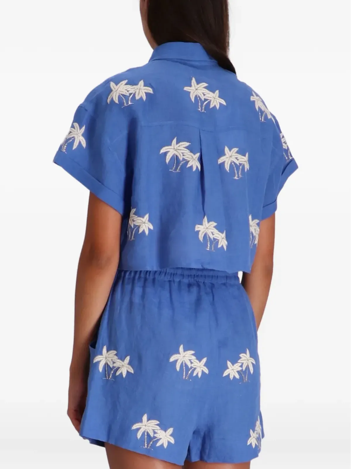 Benaras By Citrus palm-tree linen shirt - Blue - 画像4