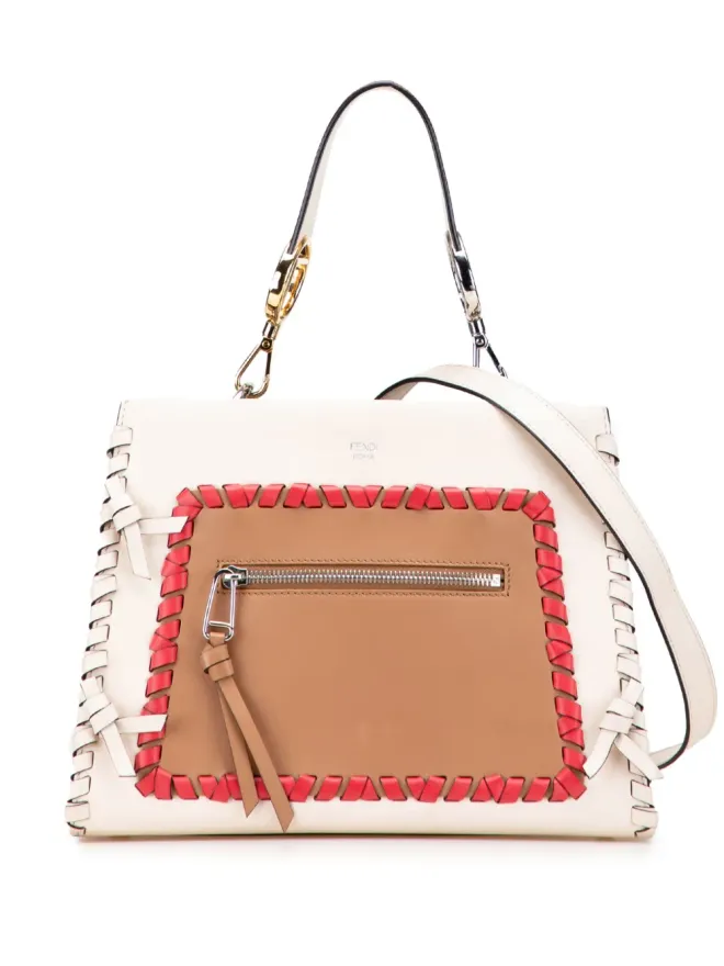 Fendi Pre-Owned Fendi Pre-Owned 小型バイカラー カーフスキン ウィップステッチ ランウェイ・サッチェル ブラウンの商品画像