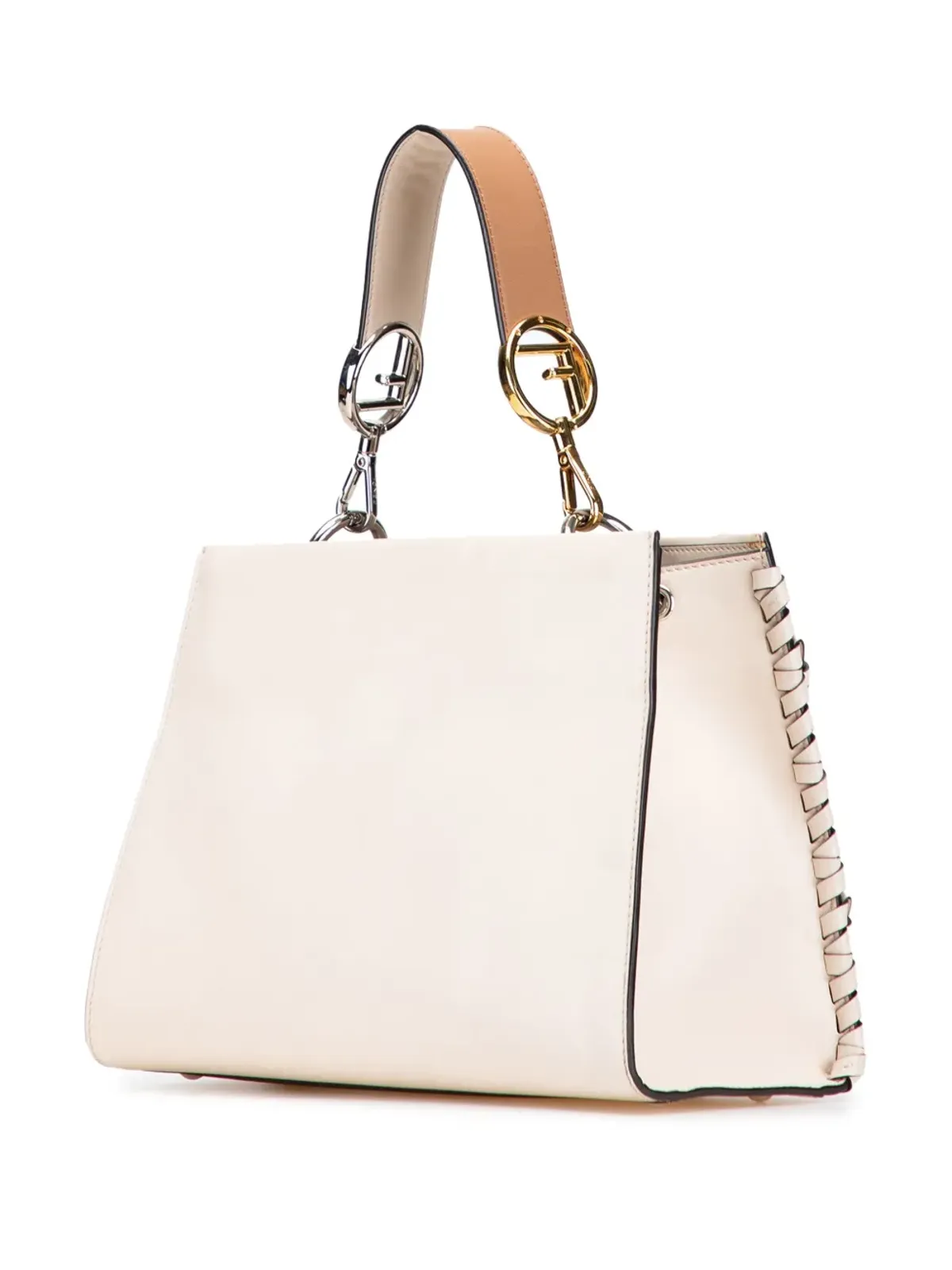 Fendi Pre-Owned 小型バイカラー カーフスキン ウィップステッチ ランウェイ・サッチェル ブラウン - 画像3