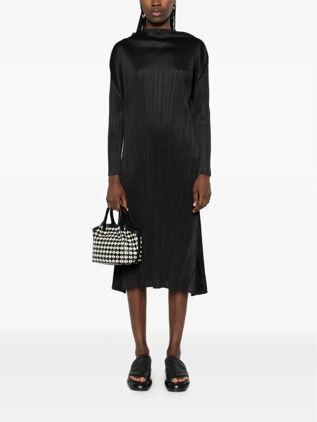 Pleats Please Issey Miyake Ole! ハイネックAライン ミディドレス - ブラック - 画像2