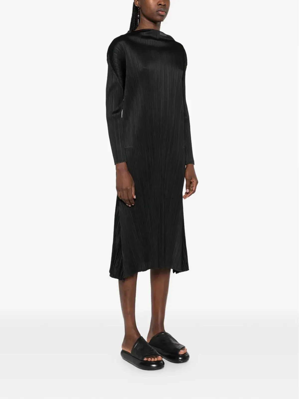 Pleats Please Issey Miyake Ole! ハイネックAライン ミディドレス - ブラック - 画像3