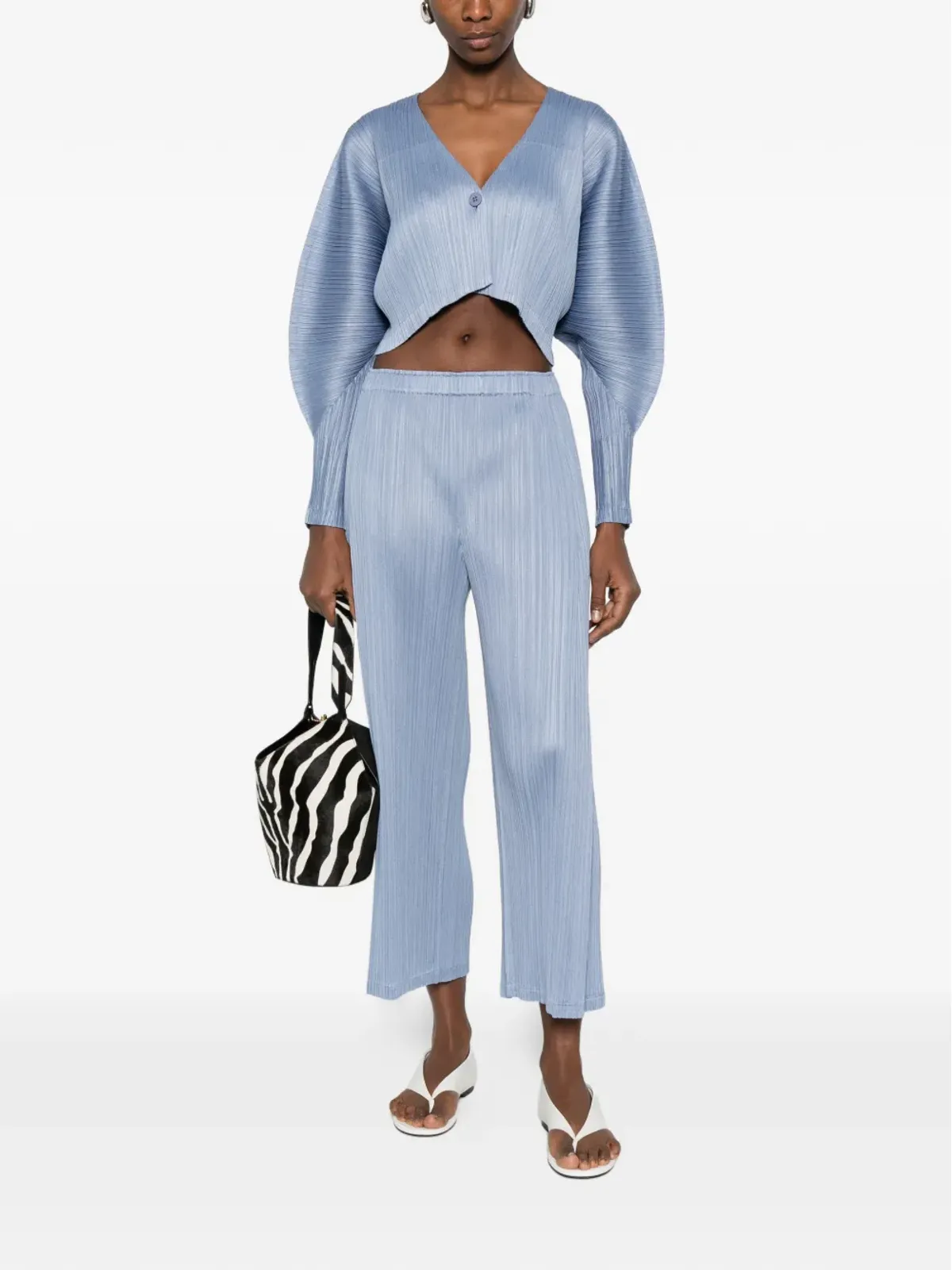 Pleats Please Issey Miyake ふんわり袖のVネック・プリーツトップス - 画像2
