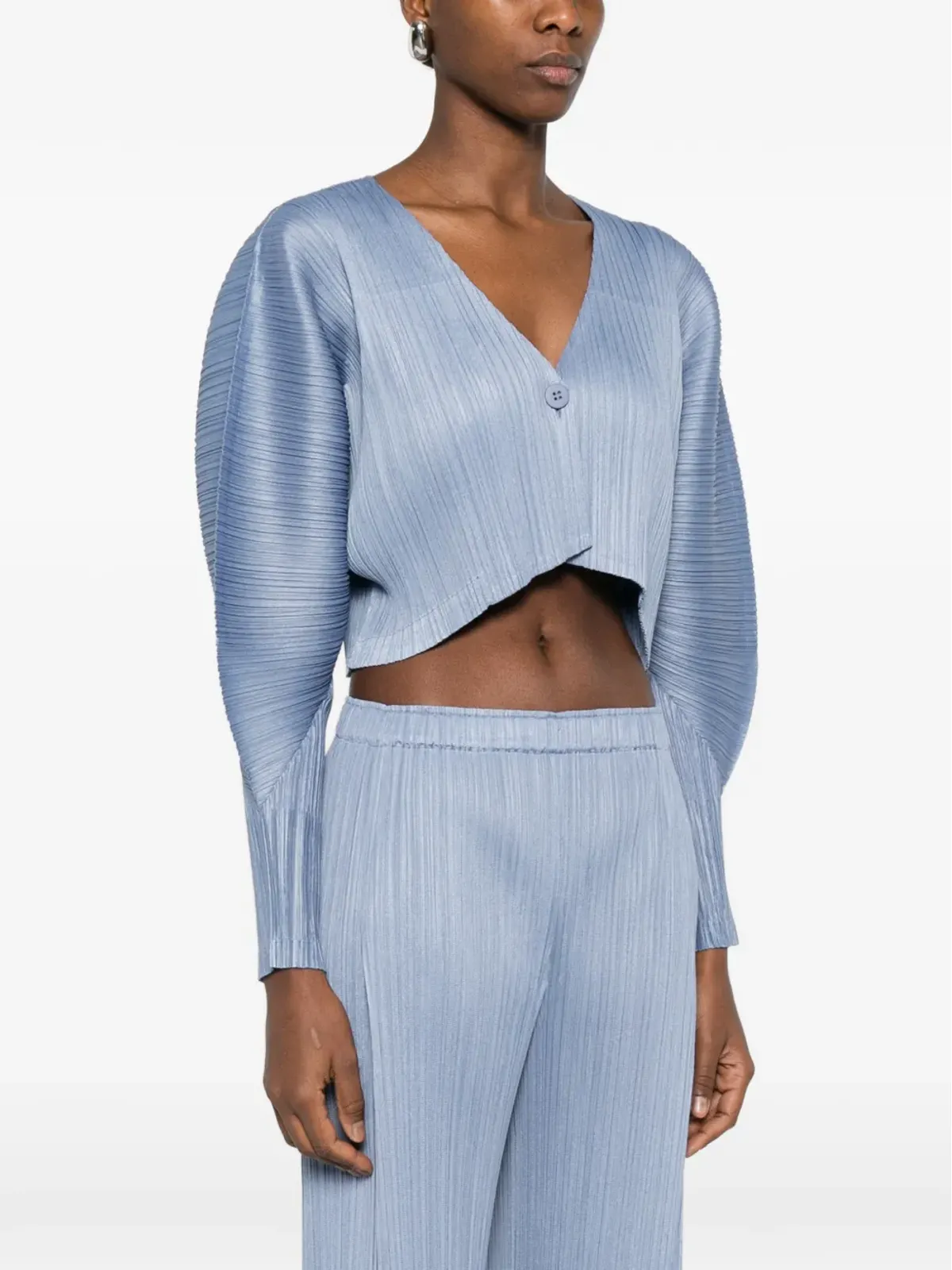 Pleats Please Issey Miyake ふんわり袖のVネック・プリーツトップス - 画像3