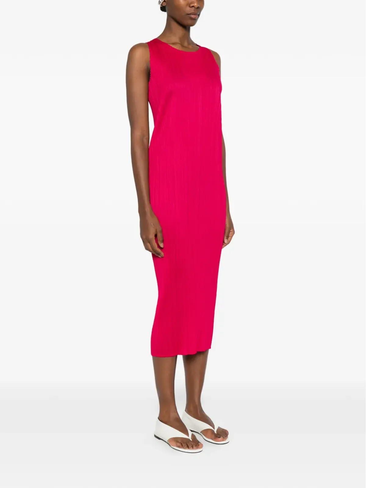 Pleats Please Issey Miyake クルーネック ミディドレス ピンク - 画像3